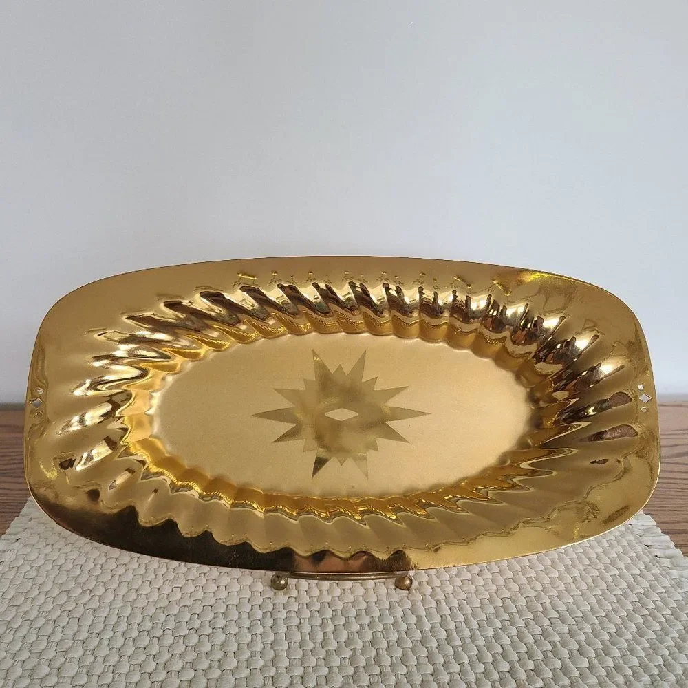 Vintage Forman Metal Gold Tone Serving Tray Platter 23K Gold Electro Plated